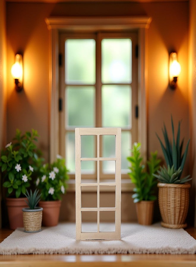 SquarezhenBo 1pc Wood Color Dollhouse Window,Wooden Traditional 1/12 Scale 8-Pane Door Dollhouse Window Frame Miniature Furniture,Furniture Accessories - Image 5